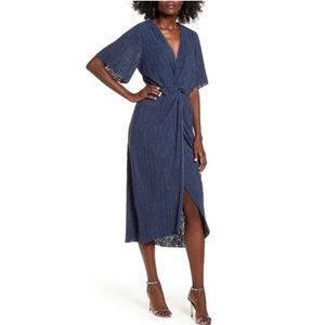 All in Favor Blue Dress Small S Navy Beach Resort Dolman Midi Cocktail Summer